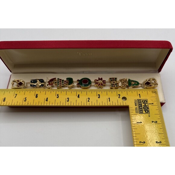 Tacoa Christmas Charm Bracelet 7.5" Gold Tone Boxed Holiday Jewelry Gift - Picture 12 of 15